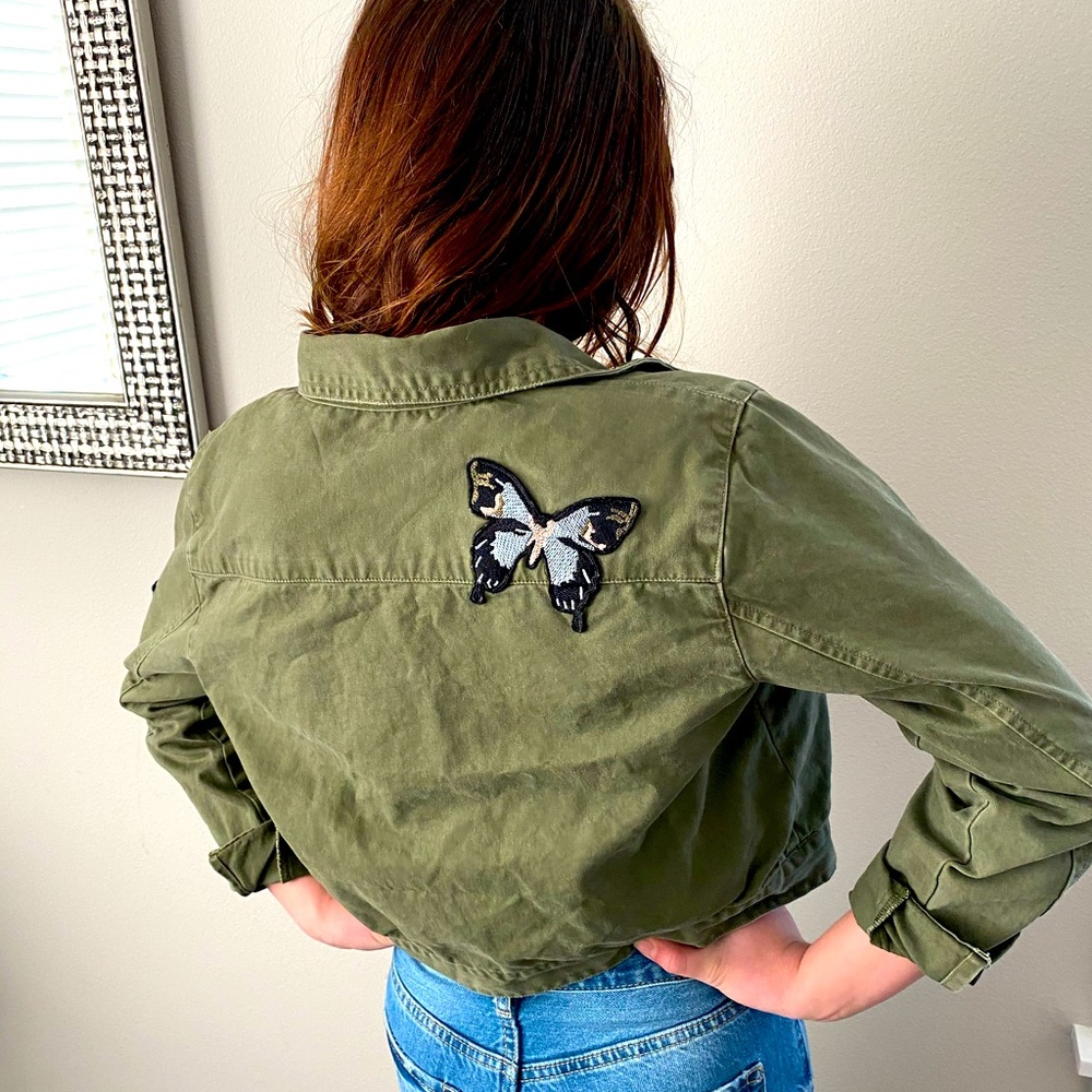 Philosophy Army Green Cropped Jean Jacket